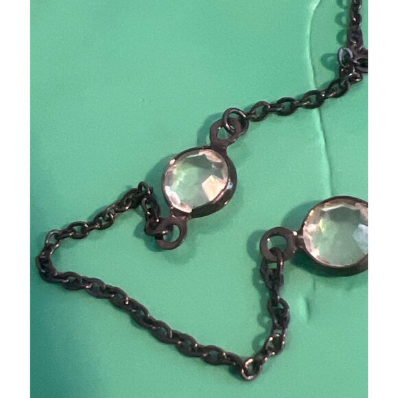 Dark Copper Tone Clear Crystal Stations Cross Rhinestones Can be Double Adj 37" - Picture 2 of 4